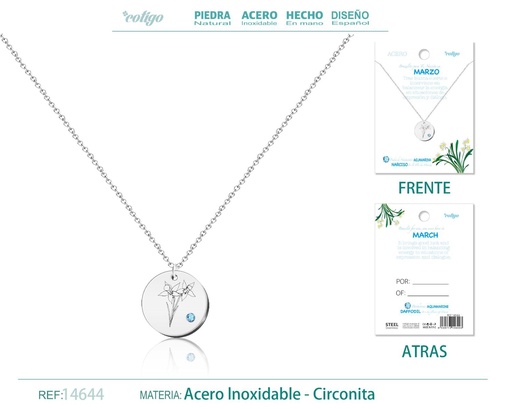 [14644] Collar de Acero para Nacimiento de Marzo Plateado - Joyería personalizada para regalos