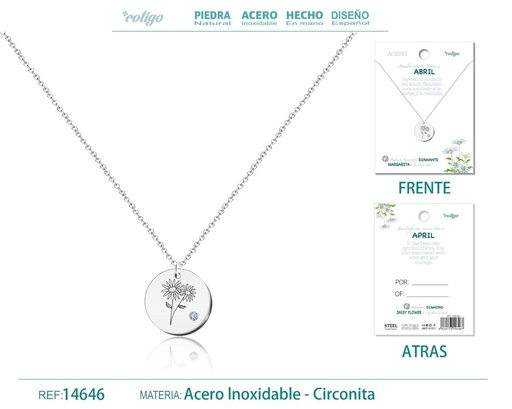 [14646] Collar de Acero para Nacimiento de Abril Plateado - Joyería personalizada para regalos