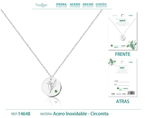 [14648] Collar de Acero para Nacimiento de Mayo Plateado - Joyería personalizada para regalos