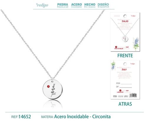 [14652] Collar de Acero para Nacimiento de Julio Plateado - Joyería personalizada para regalos