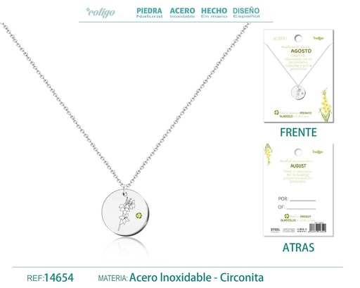 [14654] Collar de Acero para Nacimiento de Agosto Plateado - Joyería personalizada para regalos