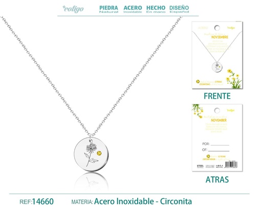 [14660] Collar de Acero para Nacimiento de Noviembre Plateado - Joyería personalizada para regalos