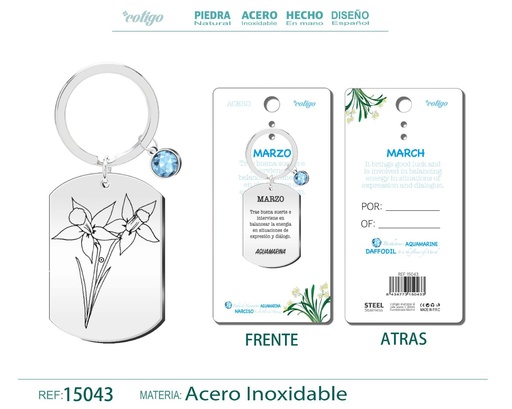 [15043] Llavero de Acero para Nacimiento de Marzo - Joyería personalizada para regalos
