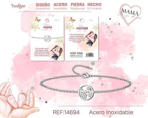 [14694] Pulsera plateada para mamá - Bisutería para regalos a mamá