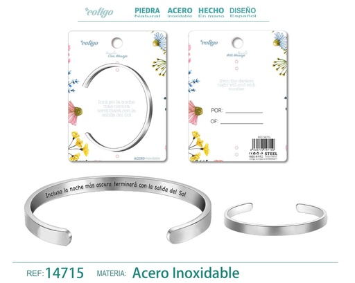 [14715] Brazalete de acero con mensaje en español - Bisutería para regalos y frases