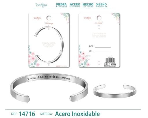 [14716] Brazalete de acero con mensaje en español - Bisutería para regalos y frases