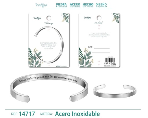 [14717] Brazalete de acero con mensaje en español - Bisutería para regalos y frases