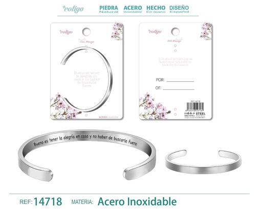 [14718] Brazalete de acero con mensaje en español - Bisutería para regalos y frases