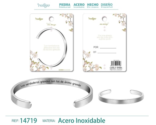 [14719] Brazalete de acero con mensaje en español - Bisutería para regalos y frases