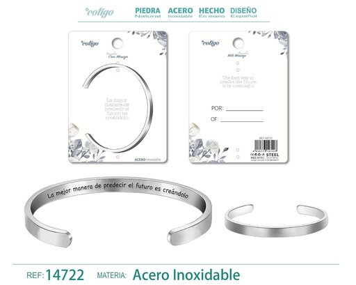 [14722] Brazalete de acero con mensaje en español - Bisutería para regalos y frases