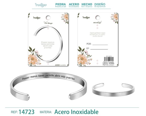 [14723] Brazalete de acero con mensaje en español - Bisutería para regalos y frases