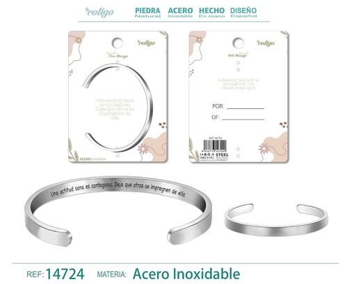 [14724] Brazalete de acero con mensaje en español - Bisutería para regalos y frases