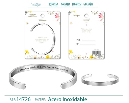 [14726] Brazalete de acero con mensaje en español - Bisutería para regalos y frases