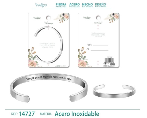 [14727] Brazalete de acero con mensaje en español - Bisutería para regalos y frases