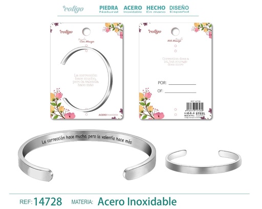 [14728] Brazalete de acero con mensaje en español - Bisutería para regalos y frases