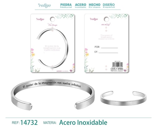 [14732] Brazalete de acero con mensaje en español - Bisutería para regalos y frases