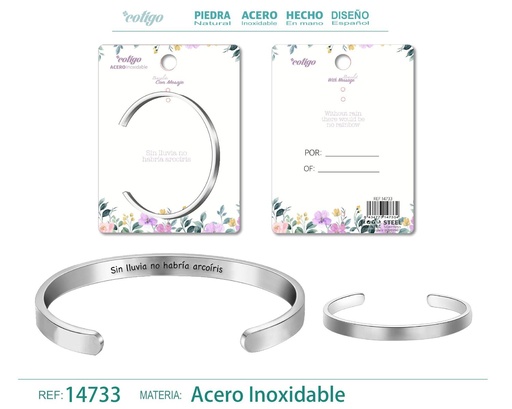 [14733] Brazalete de acero con mensaje en español - Bisutería para regalos y frases