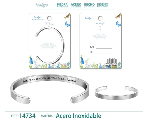 [14734] Brazalete de acero con mensaje en español - Bisutería para regalos y frases