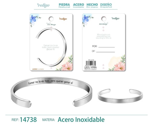 [14738] Brazalete de acero con mensaje en español - Bisutería para regalos y frases