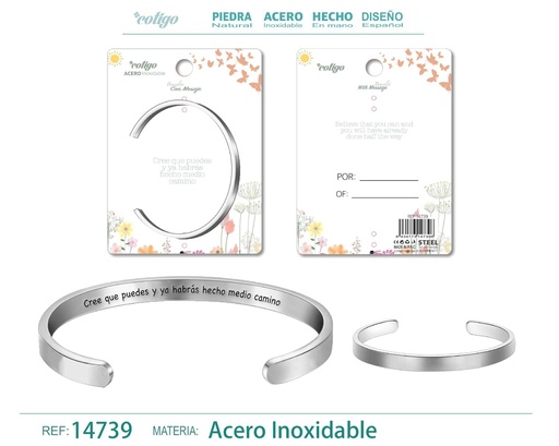 [14739] Brazalete de acero con mensaje en español - Bisutería para regalos y frases