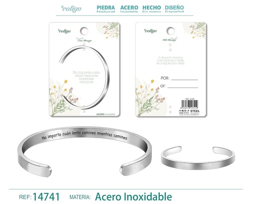 [14741] Brazalete de acero con mensaje en español - Bisutería para regalos y frases