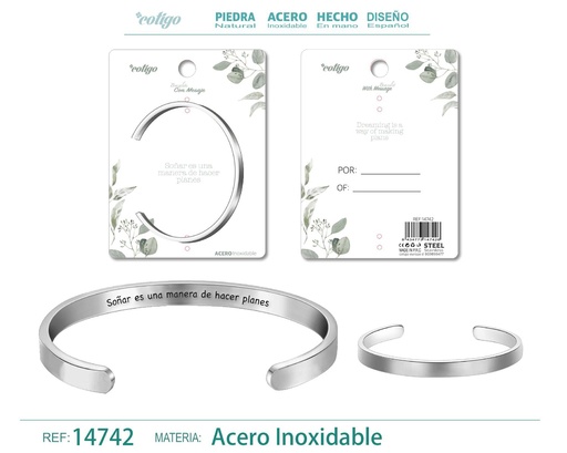 [14742] Brazalete de acero con mensaje en español - Bisutería para regalos y frases