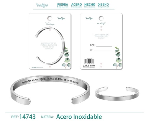 [14743] Brazalete de acero con mensaje en español - Bisutería para regalos y frases