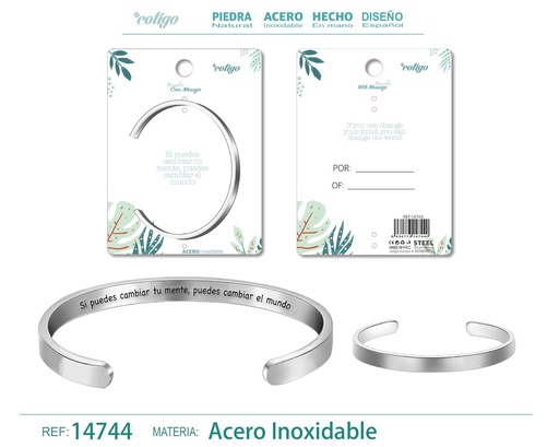 [14744] Brazalete de acero con mensaje en español - Bisutería para regalos y frases