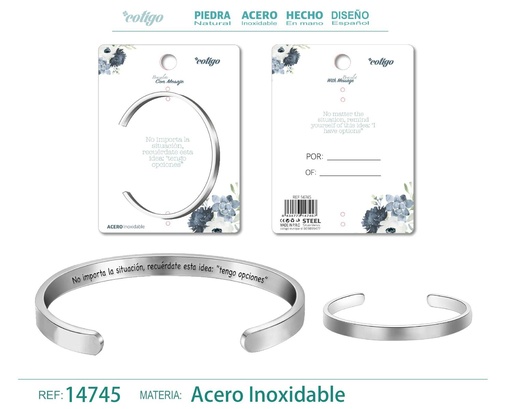 [14745] Brazalete de acero con mensaje en español - Bisutería para regalos y frases