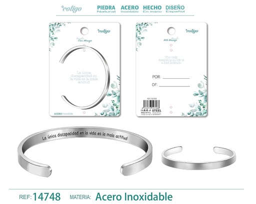 [14748] Brazalete de acero con mensaje en español - Bisutería para regalos y frases