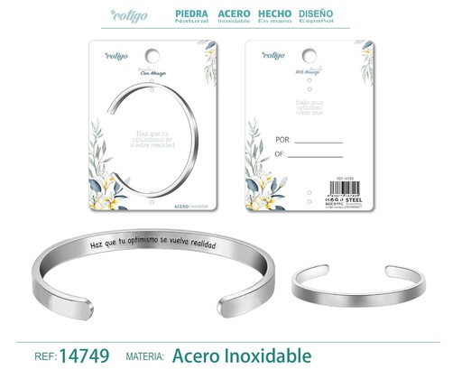 [14749] Brazalete de acero con mensaje en español - Bisutería para regalos y frases