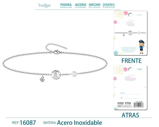 [16087] Pulsera plateada de acero para "Mejor Policía" - Bisutería para regalos de profesión