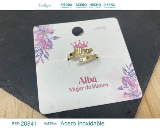 [20841] Anillo de acero con nombre "Alba" color dorado - Anillos personalizados
