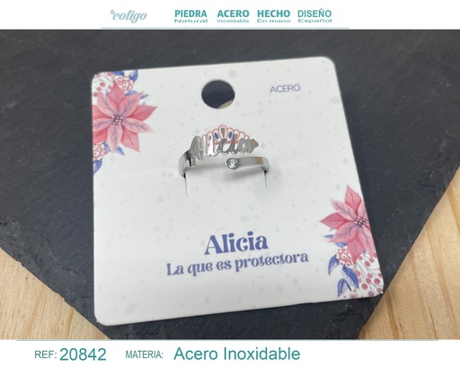 [20842] Anillo de acero con nombre "Alicia" color plateado - Anillos personalizados