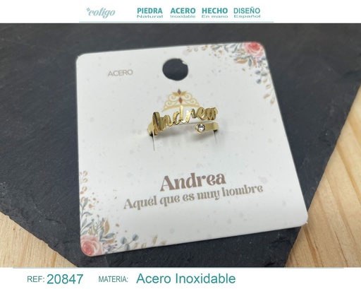 [20847] Anillo de acero con nombre "Andrea" color dorado - Anillos personalizados