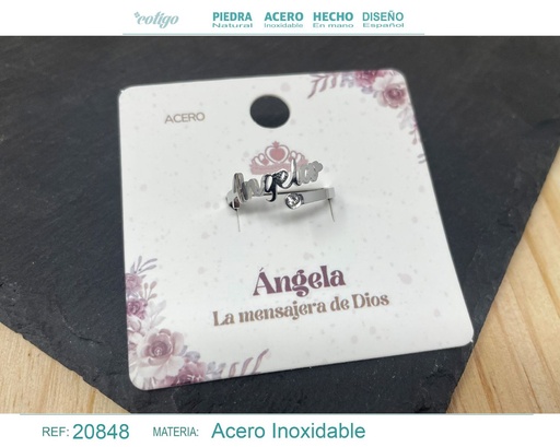 [20848] Anillo de acero con nombre "Angela" color plateado - Anillos personalizados