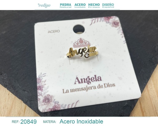 [20849] Anillo de acero con nombre "Angela" color dorado - Anillos personalizados