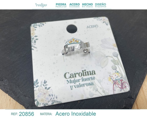 [20856] Anillo de acero con nombre "Carolina" color plateado - Anillos personalizados