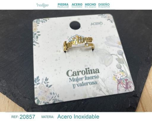 [20857] Anillo de acero con nombre "Carolina" color dorado - Anillos personalizados