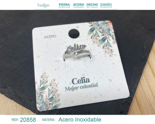 [20858] Anillo de acero con nombre "Celia" color plateado - Anillos personalizados