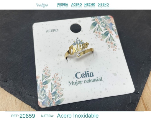 [20859] Anillo de acero con nombre "Celia" color dorado - Anillos personalizados
