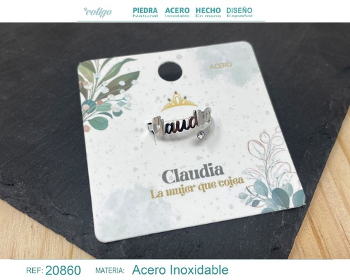 [20860] Anillo de acero con nombre "Claudia" color plateado - Anillos personalizados