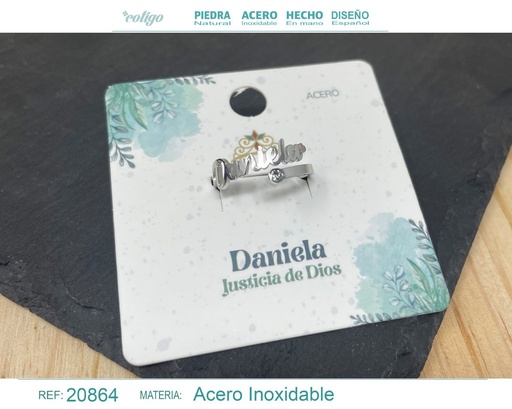 [20864] Anillo de acero con nombre "Daniela" color plateado - Anillos personalizados