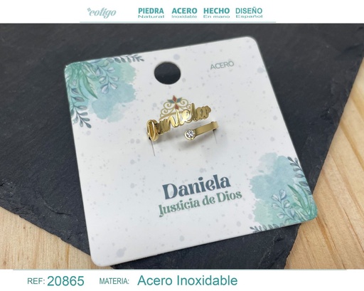 [20865] Anillo de acero con nombre "Daniela" color dorado - Anillos personalizados