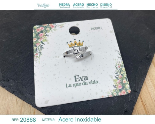 [20868] Anillo de acero con nombre "Eva" color plateado - Anillos personalizados