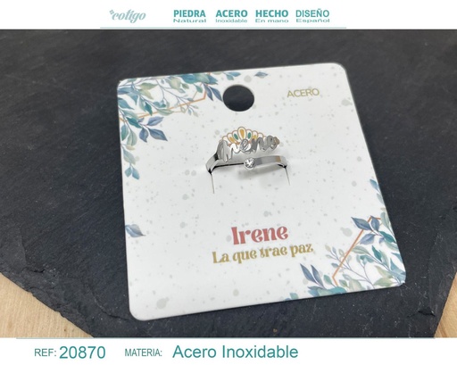 [20870] Anillo de acero con nombre "Irene" color plateado - Anillos personalizados