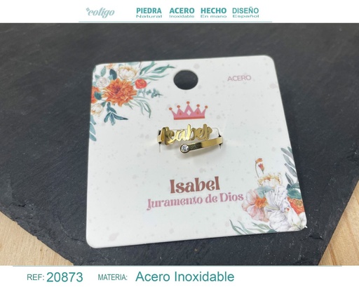 [20873] Anillo de acero con nombre "Isabel" color dorado - Anillos personalizados