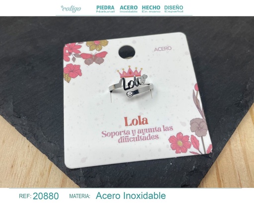 [20880] Anillo de acero con nombre "Lola" color plateado - Anillos personalizados
