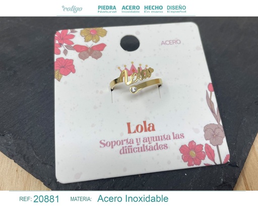 [20881] Anillo de acero con nombre "Lola" color dorado - Anillos personalizados