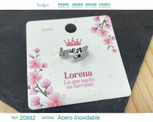 [20882] Anillo de acero con nombre "Lorena" color plateado - Anillos personalizados